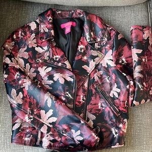 Catherine Malandrino floral faux leather moto jacket